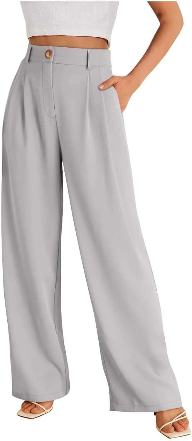 Wide Leg Dress Pants Women's High Waisted Business Casual Trousers with Pockets Solid Baggy Loose Trendy Work Pants