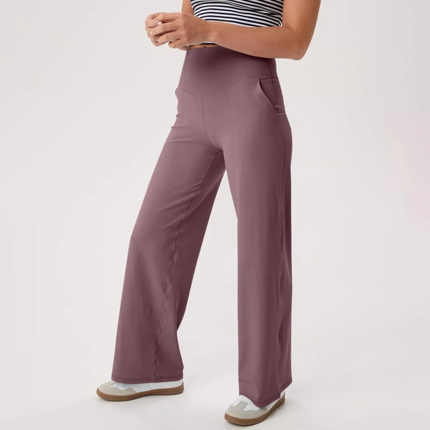 Wide Leg Pants Women 2025 Summer High Waist Yoga Pants with Pockets Casual Loose Stretch Dress Work Trousers