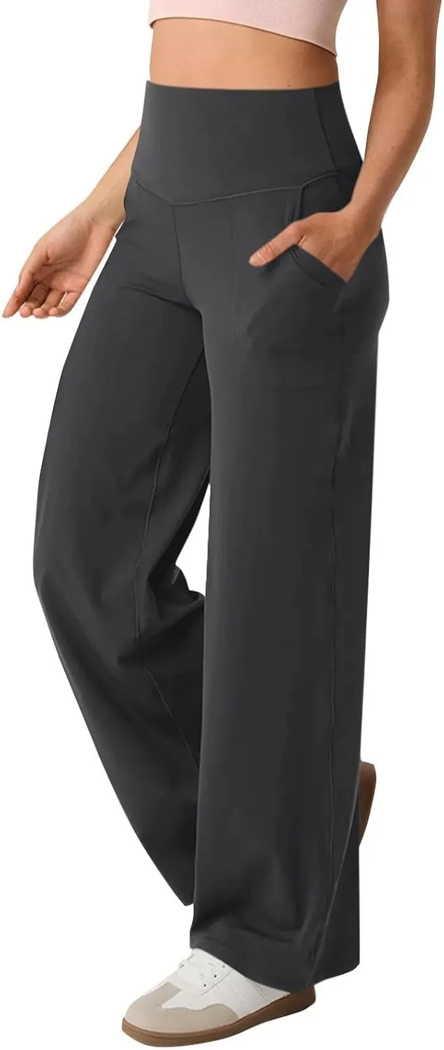 Wide Leg Pants Women 2025 Summer High Waist Yoga Pants with Pockets Casual Loose Stretch Dress Work Trousers