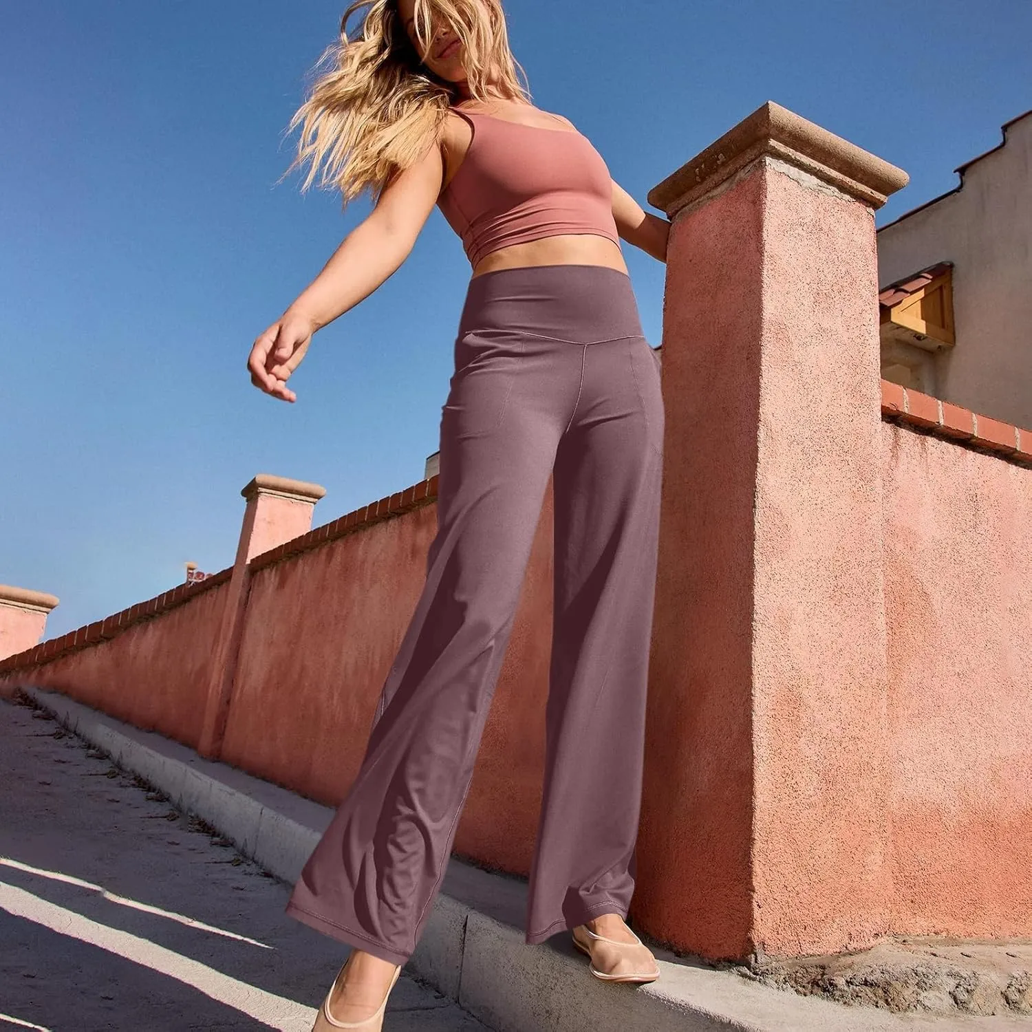 Wide Leg Pants Women 2025 Summer High Waist Yoga Pants with Pockets Casual Loose Stretch Dress Work Trousers