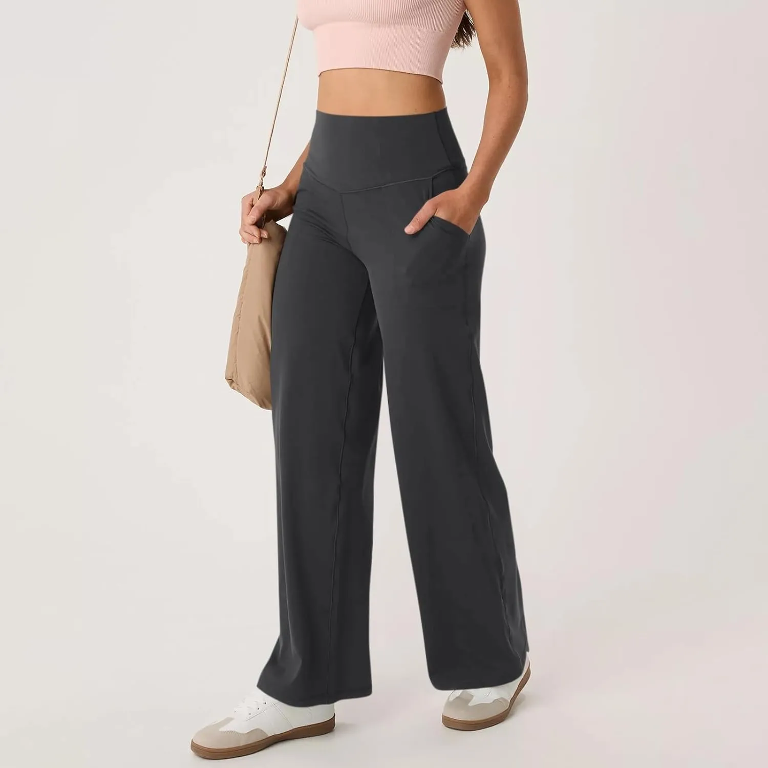 Wide Leg Pants Women 2025 Summer High Waist Yoga Pants with Pockets Casual Loose Stretch Dress Work Trousers