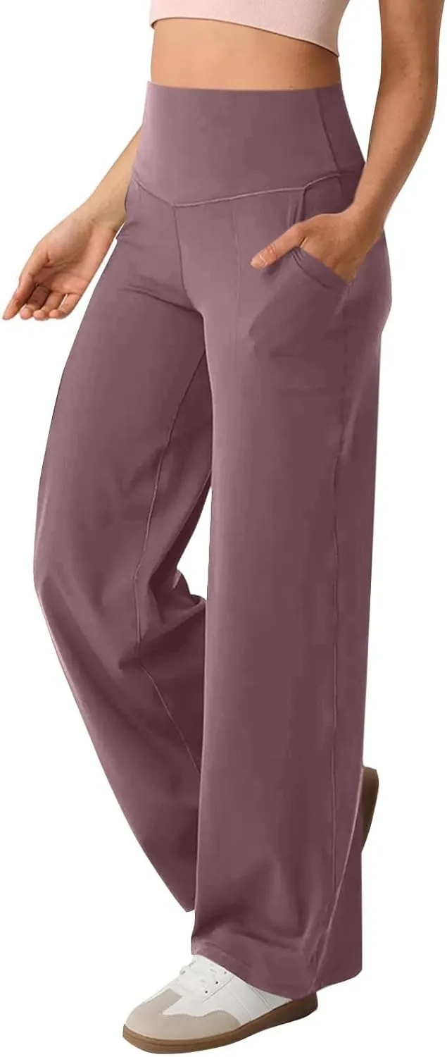 Wide Leg Pants Women 2025 Summer High Waist Yoga Pants with Pockets Casual Loose Stretch Dress Work Trousers