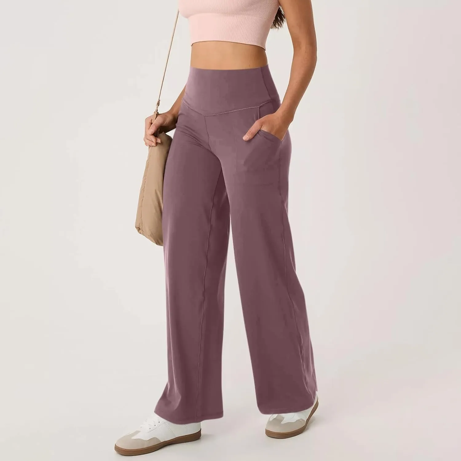 Wide Leg Pants Women 2025 Summer High Waist Yoga Pants with Pockets Casual Loose Stretch Dress Work Trousers