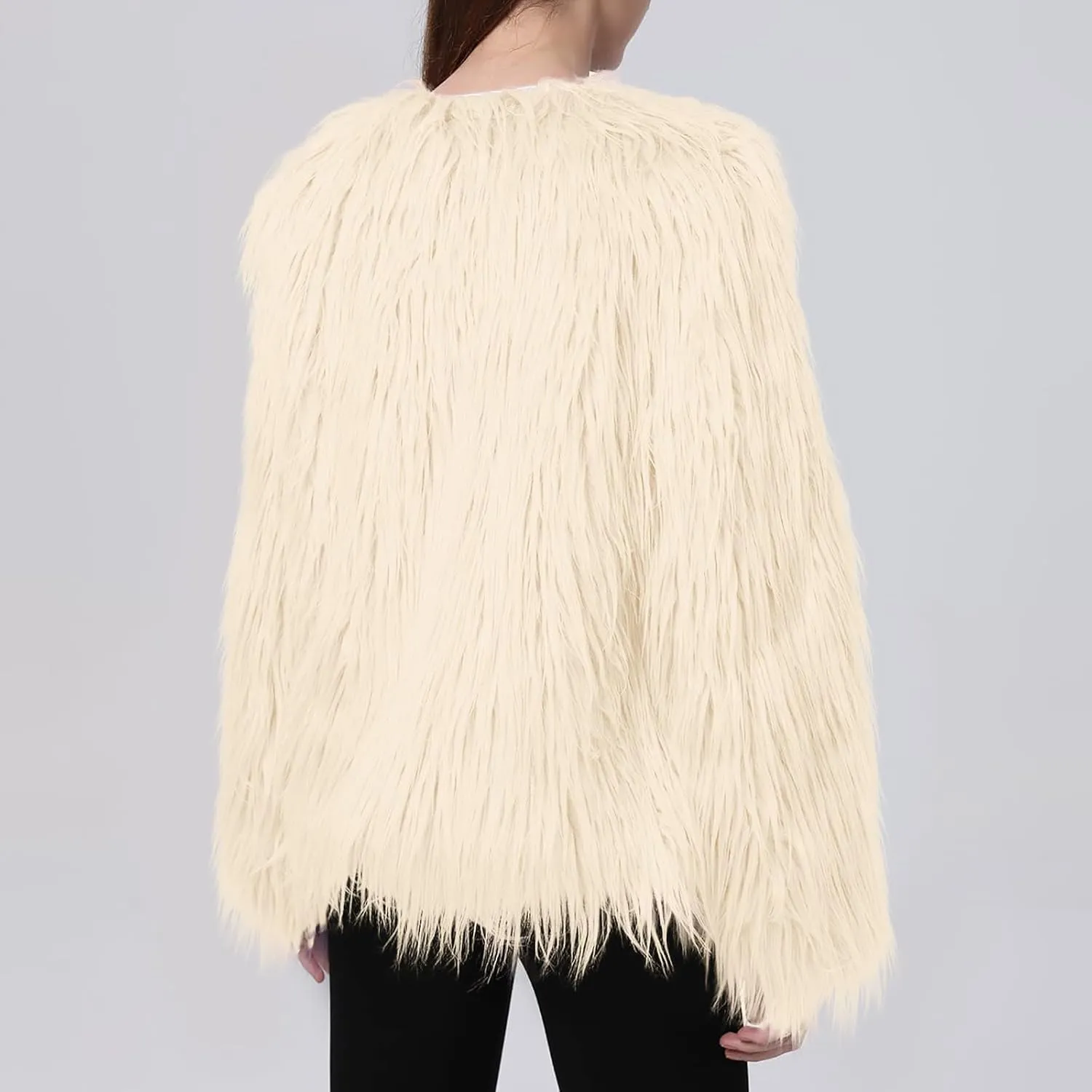 Winter Fuzzy Coats for Women Open Front Faux Fur Fluffy Soft Cardigan Long Sleeve Outwear Vintage Parka Shaggy Jacket