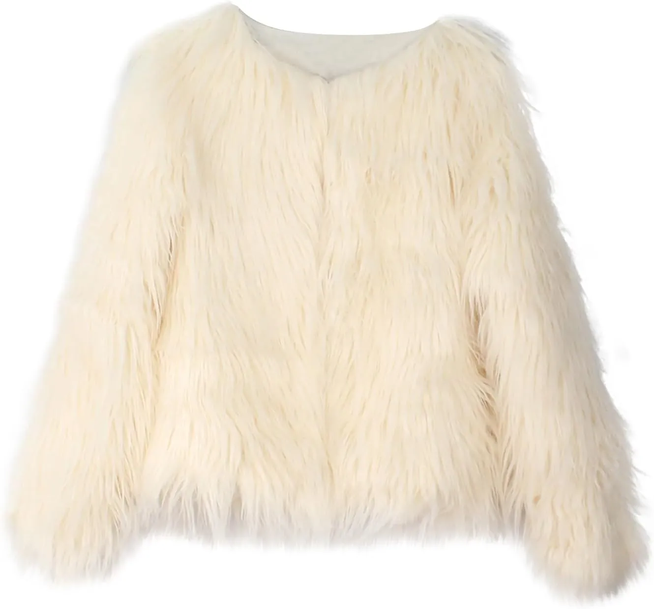 Winter Fuzzy Coats for Women Open Front Faux Fur Fluffy Soft Cardigan Long Sleeve Outwear Vintage Parka Shaggy Jacket