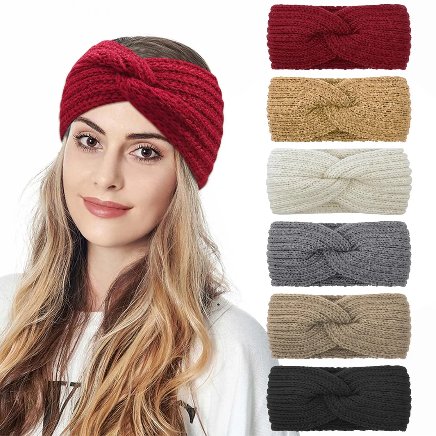 Winter Headbands for Women Cold Weather - 6 Pack Knit Wide Womens Ear Warmer Headband Thick Earmuffs for Women & Girls - Gifts & Stocking Stuffers