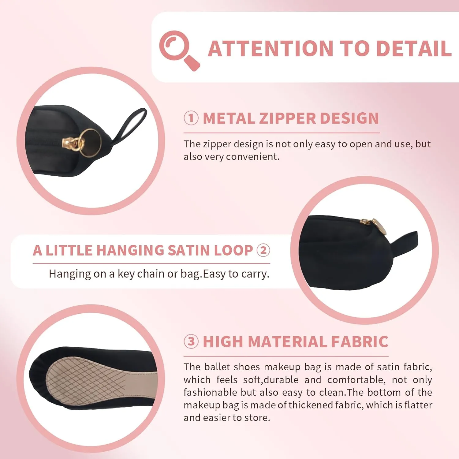 WKLOUYHE Ballet Shoe Makeup Bag Ballet Slipper Pouch Mini Makeup Bag Dancers Gifts Dance Bag for Girls (Black)