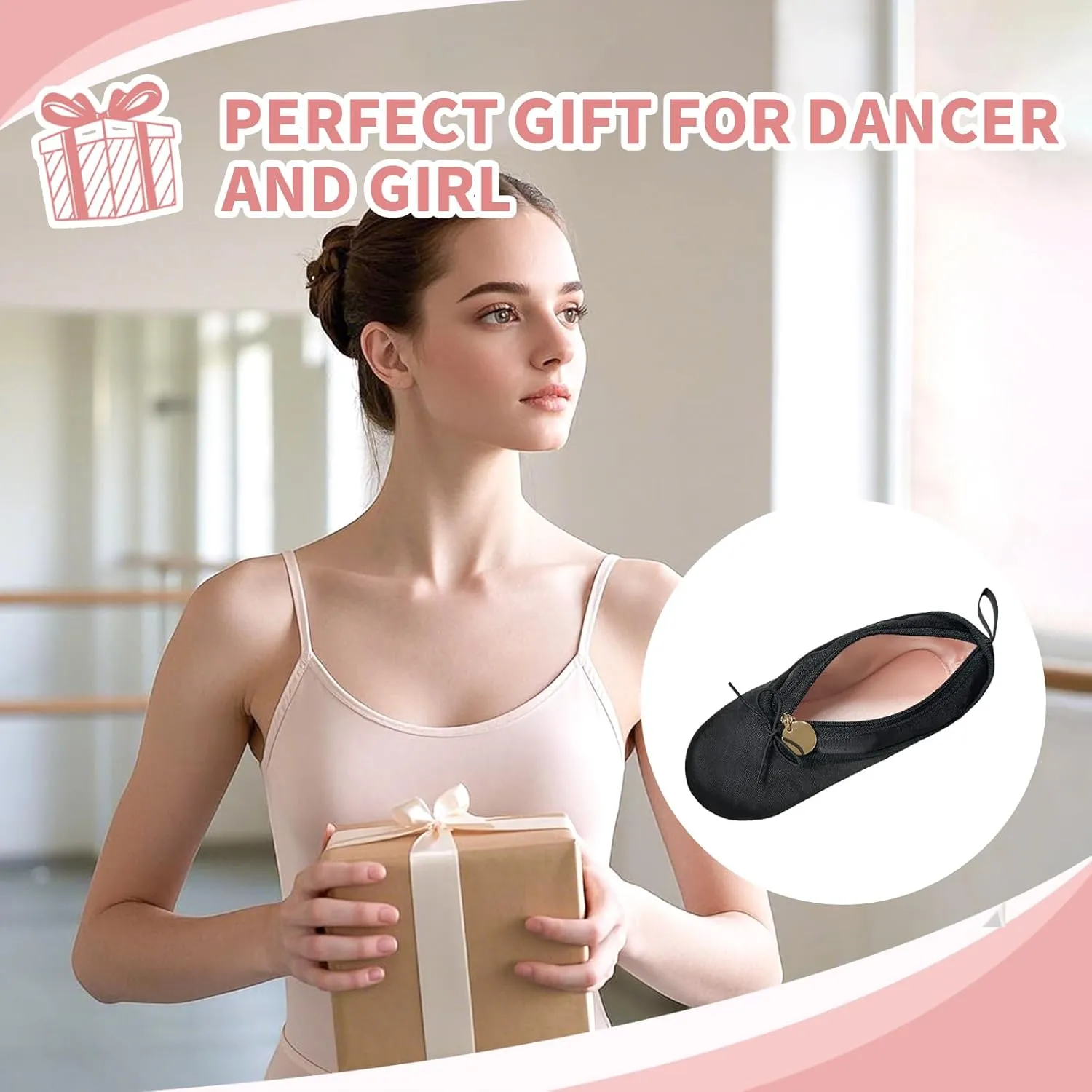 WKLOUYHE Ballet Shoe Makeup Bag Ballet Slipper Pouch Mini Makeup Bag Dancers Gifts Dance Bag for Girls (Black)