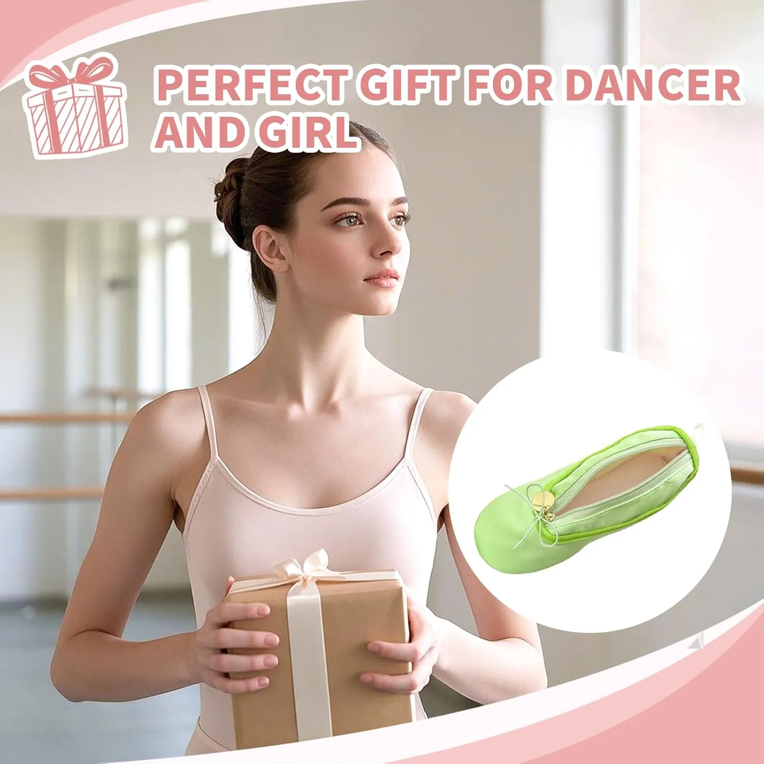 WKLOUYHE Ballet Shoe Makeup Bag Ballet Slipper Pouch Mini Makeup Bag Dancers Gifts Dance Bag for Girls (Green)