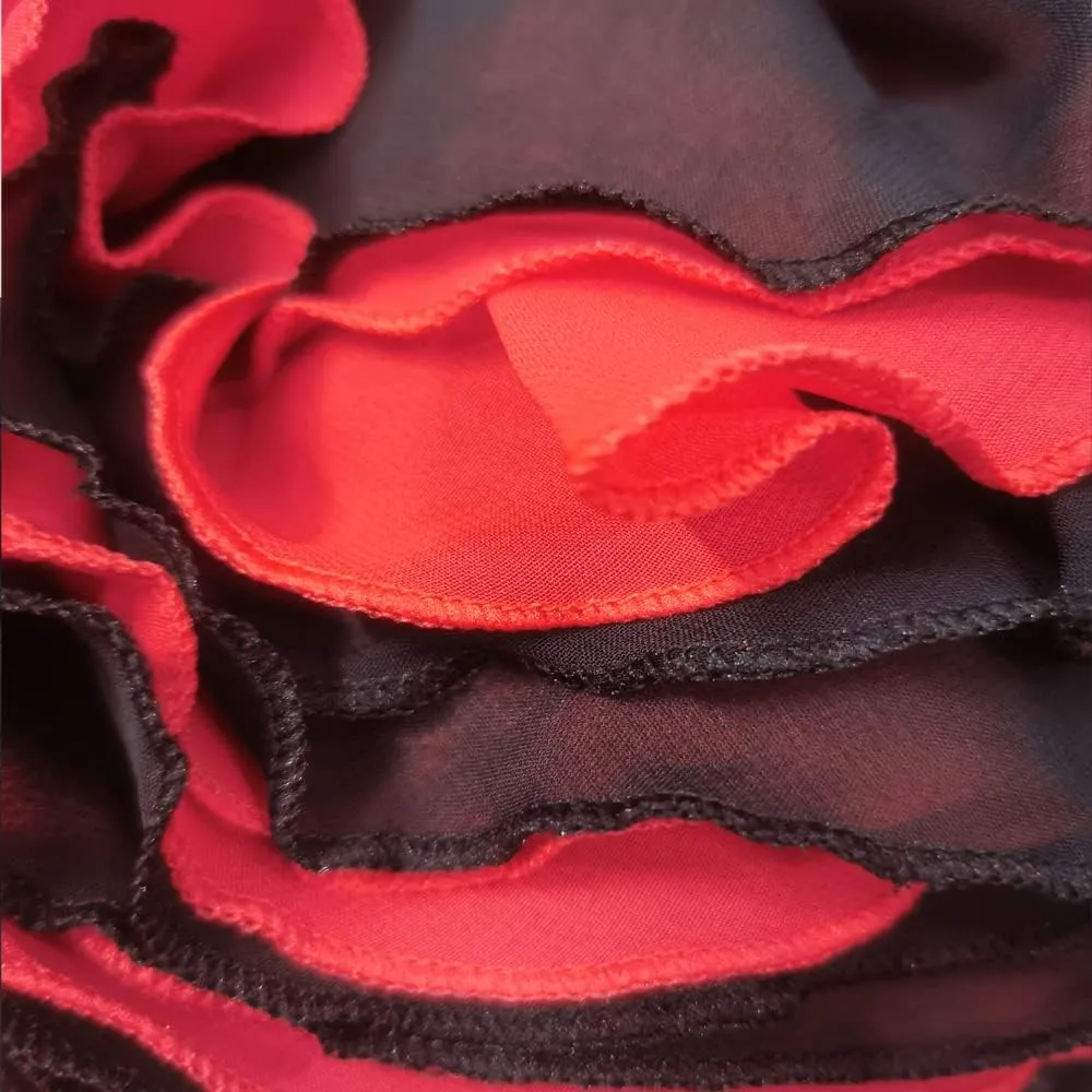 Women Black Red Two Layered Reversible Chiffon Long Maxi Skirt for Belly Spain Gypsy Dance Performance Photography