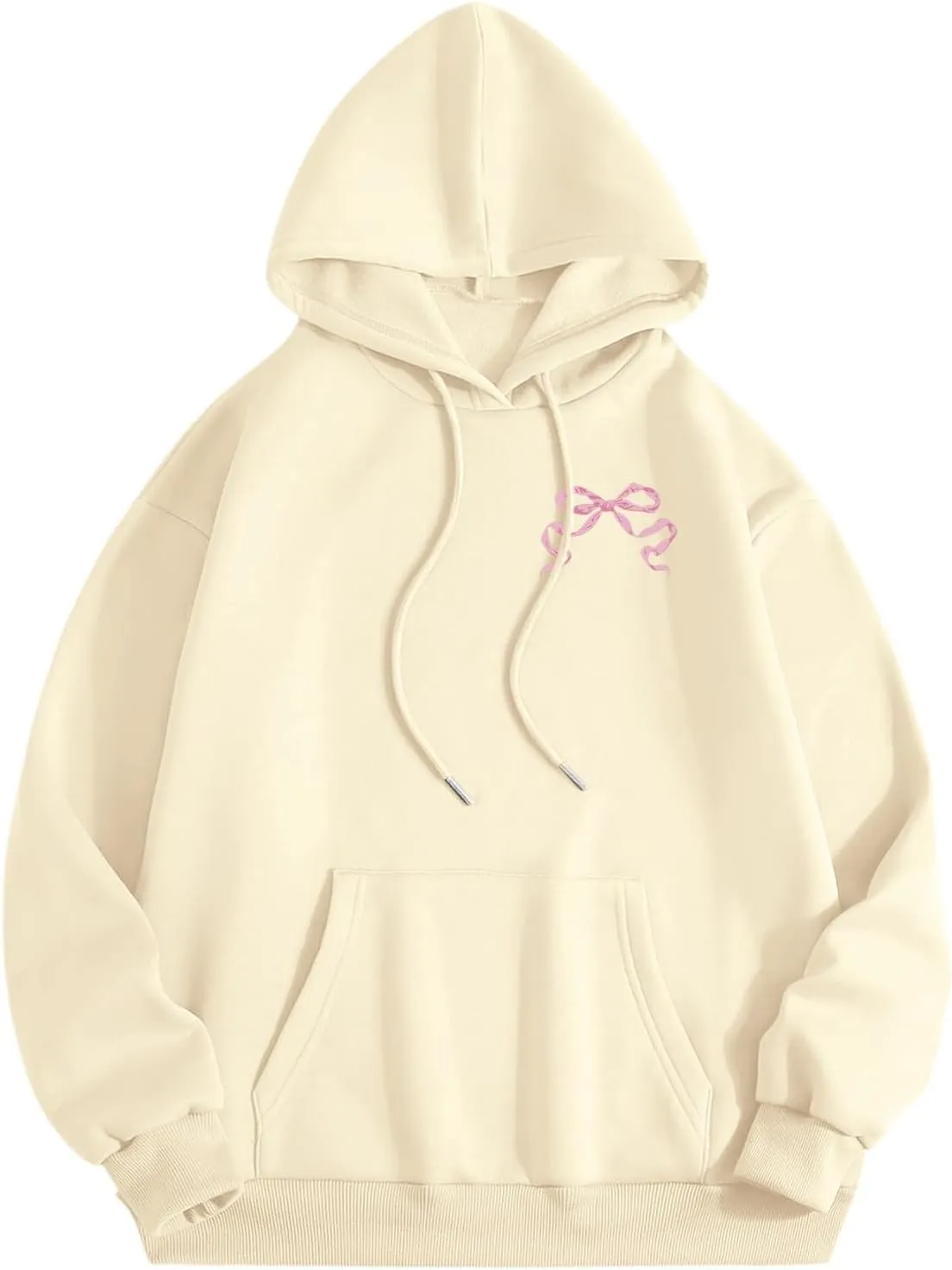 Women Cute Bow Print Hoodie Comfy Preppy Hooded Sweatshirt for Teen Girls Long Sleeve Drawstring Pullover Tops Pocket