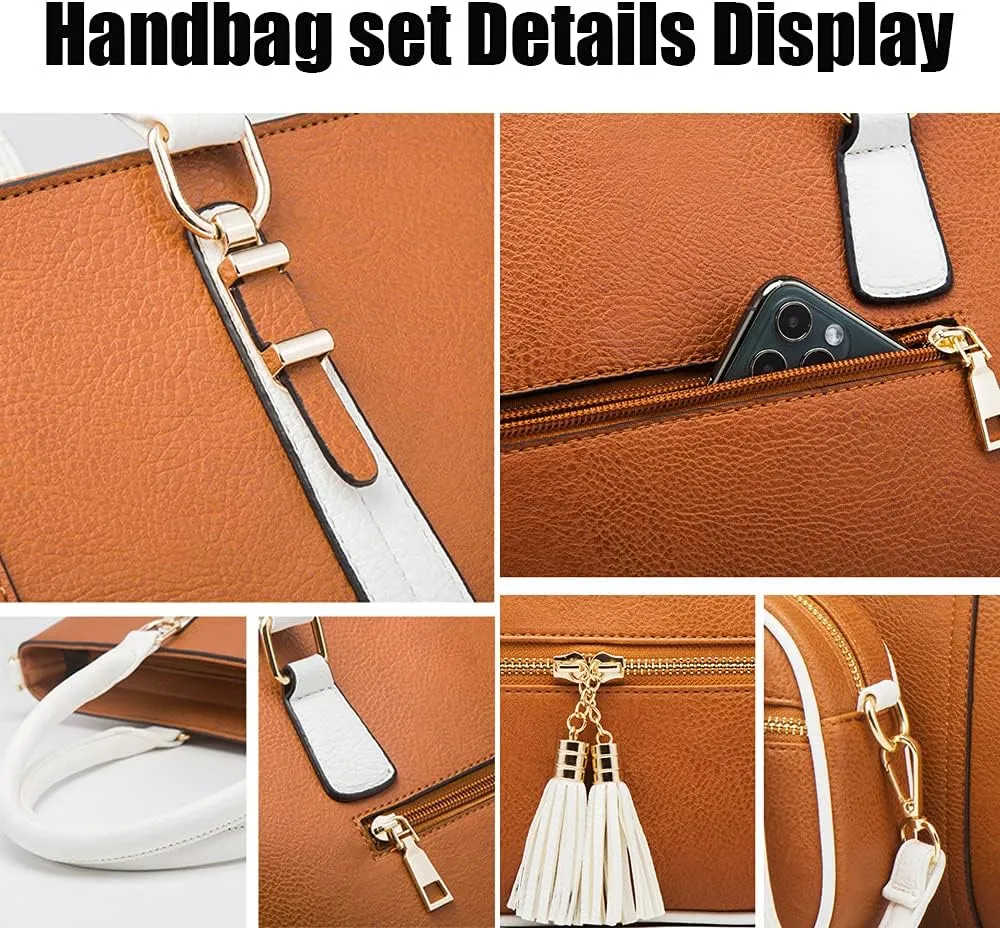 Women Handbag PU Leather Fashionable Satchel Handbag Ladies Shoulder Bag Purse 3 Pcs Set