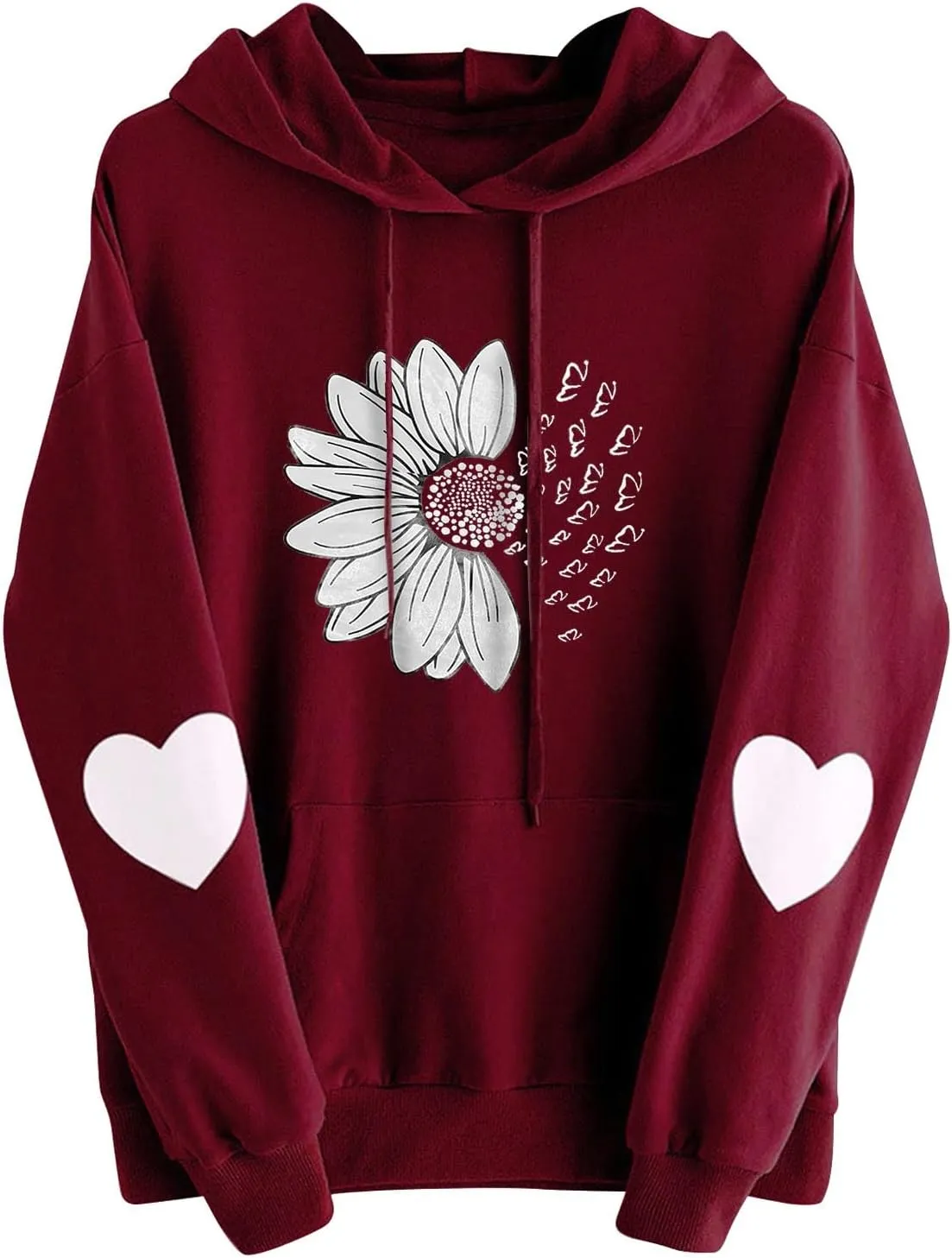 Women Hoodies Daisy Graphic Long Sleeve Pullover Drawstring Tops 2024 Fall Loose Floral Print Sweatshirt with Pockets