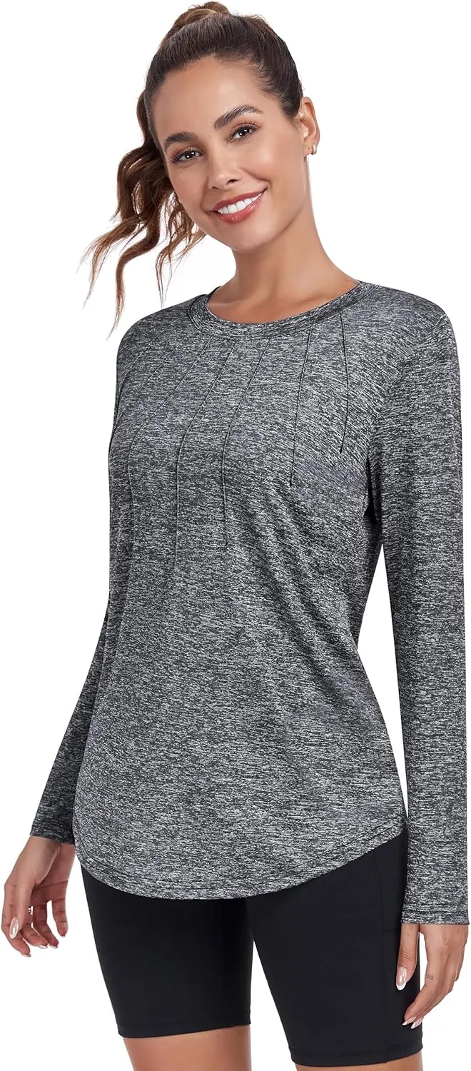 Women Long Sleeve Workout Shirts, Sport Tops Crewneck Lightweight Quick Dry Hiking Athletic T-Shirts