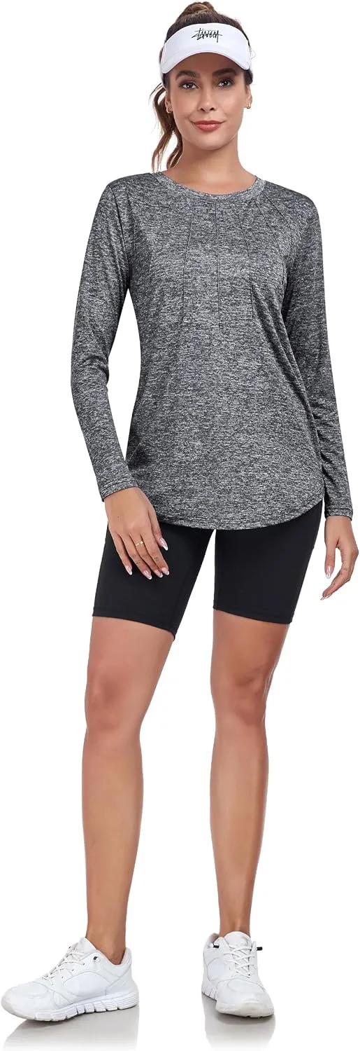 Women Long Sleeve Workout Shirts, Sport Tops Crewneck Lightweight Quick Dry Hiking Athletic T-Shirts