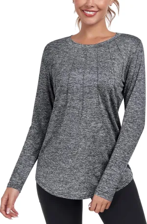 Women Long Sleeve Workout Shirts, Sport Tops Crewneck Lightweight Quick Dry Hiking Athletic T-Shirts