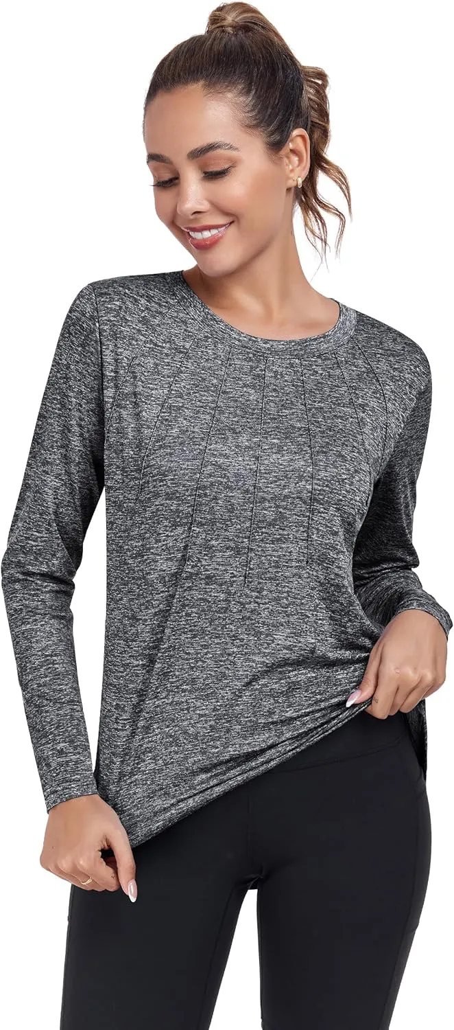 Women Long Sleeve Workout Shirts, Sport Tops Crewneck Lightweight Quick Dry Hiking Athletic T-Shirts