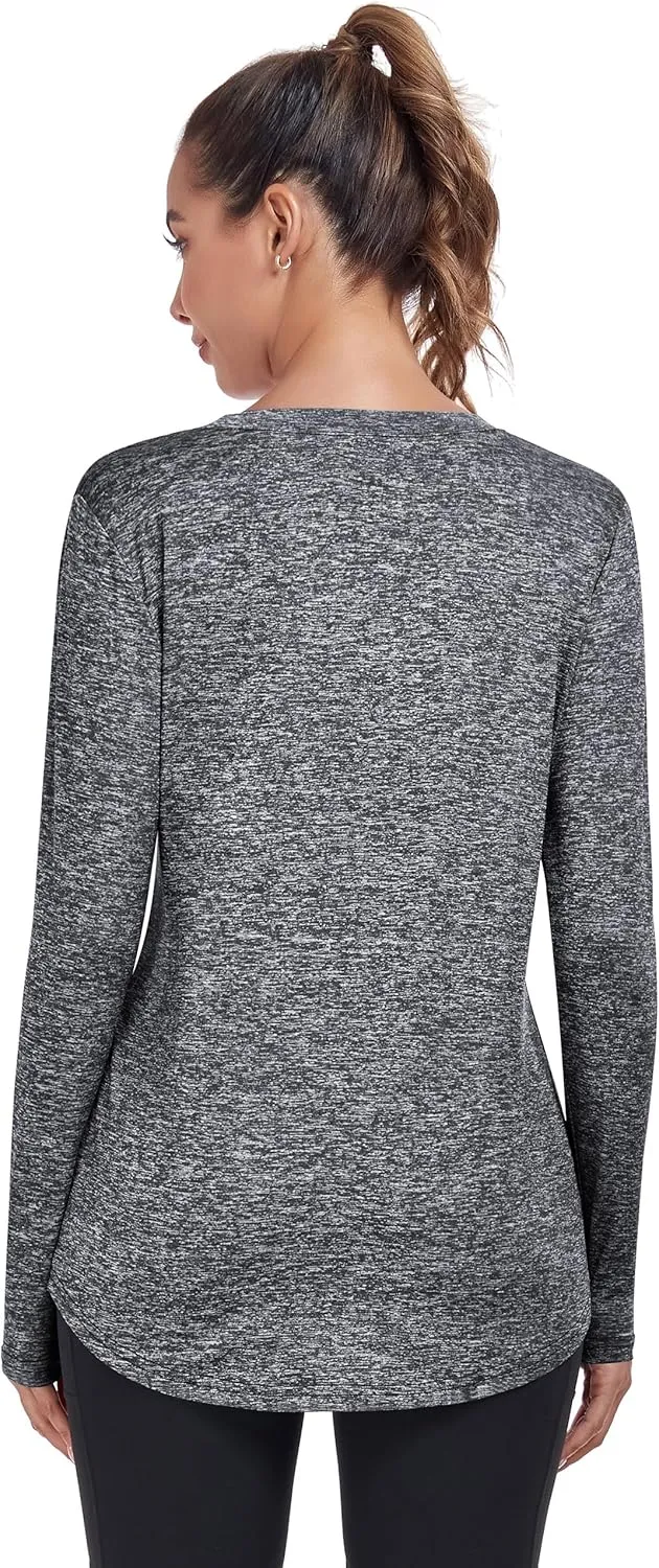 Women Long Sleeve Workout Shirts, Sport Tops Crewneck Lightweight Quick Dry Hiking Athletic T-Shirts