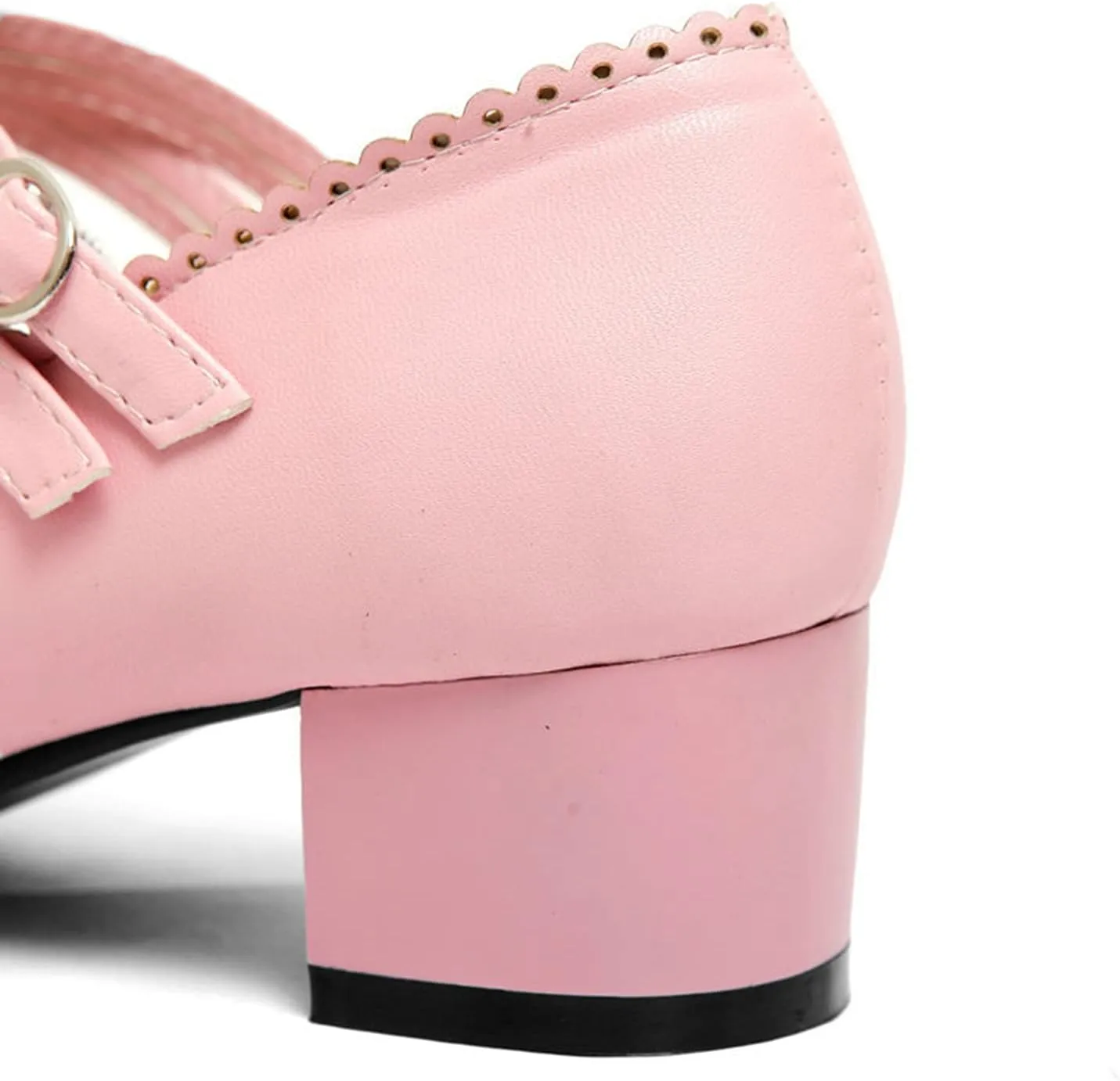 Women Mary Jane Sweet Bow Dress Pumps Double Ankle Strap Round Toe Fashion Girls Chunky Mid Heel Shoes