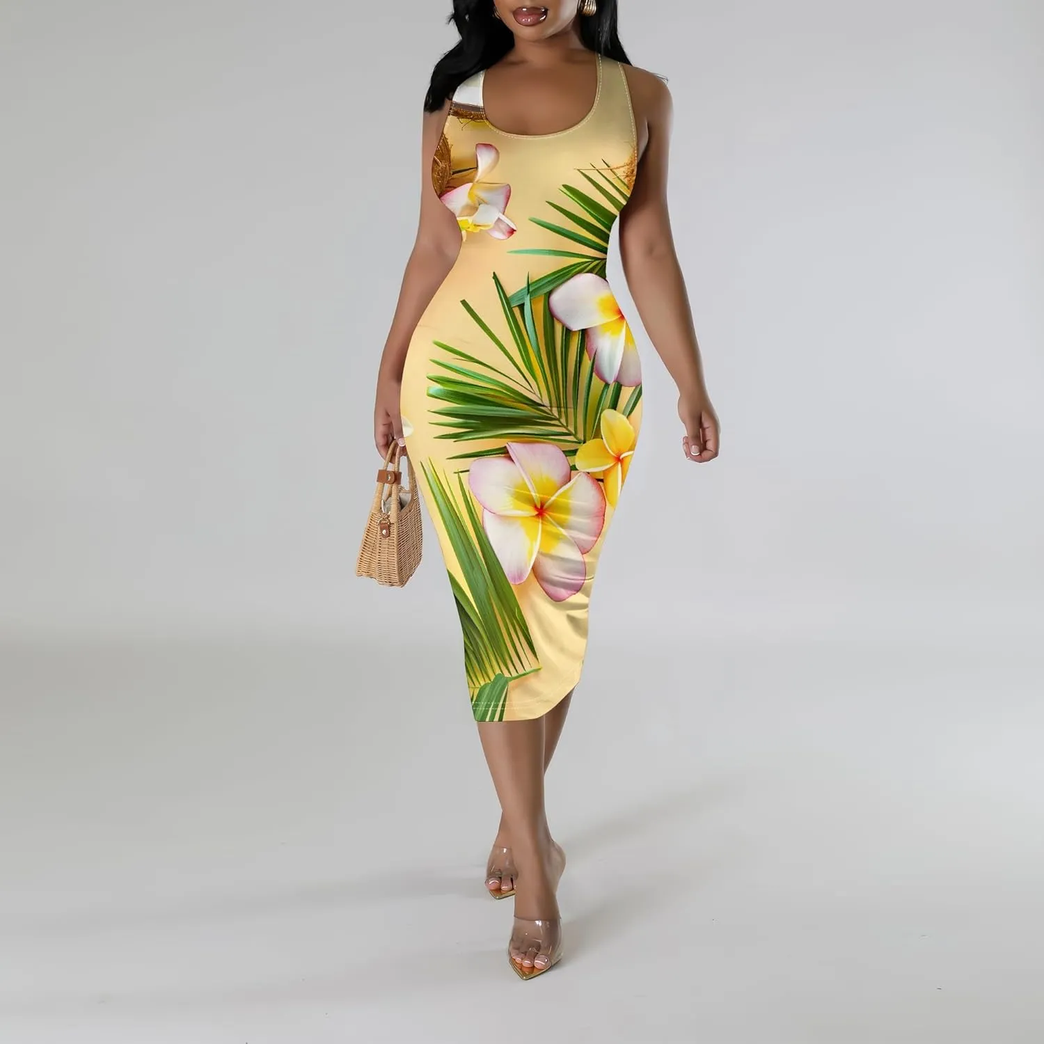 Women Sexy Bodycon Tank Top Dress Summer Pencil Sleeveless Basic Midi Dresses Party Club Beach Sundresses XS-3XL