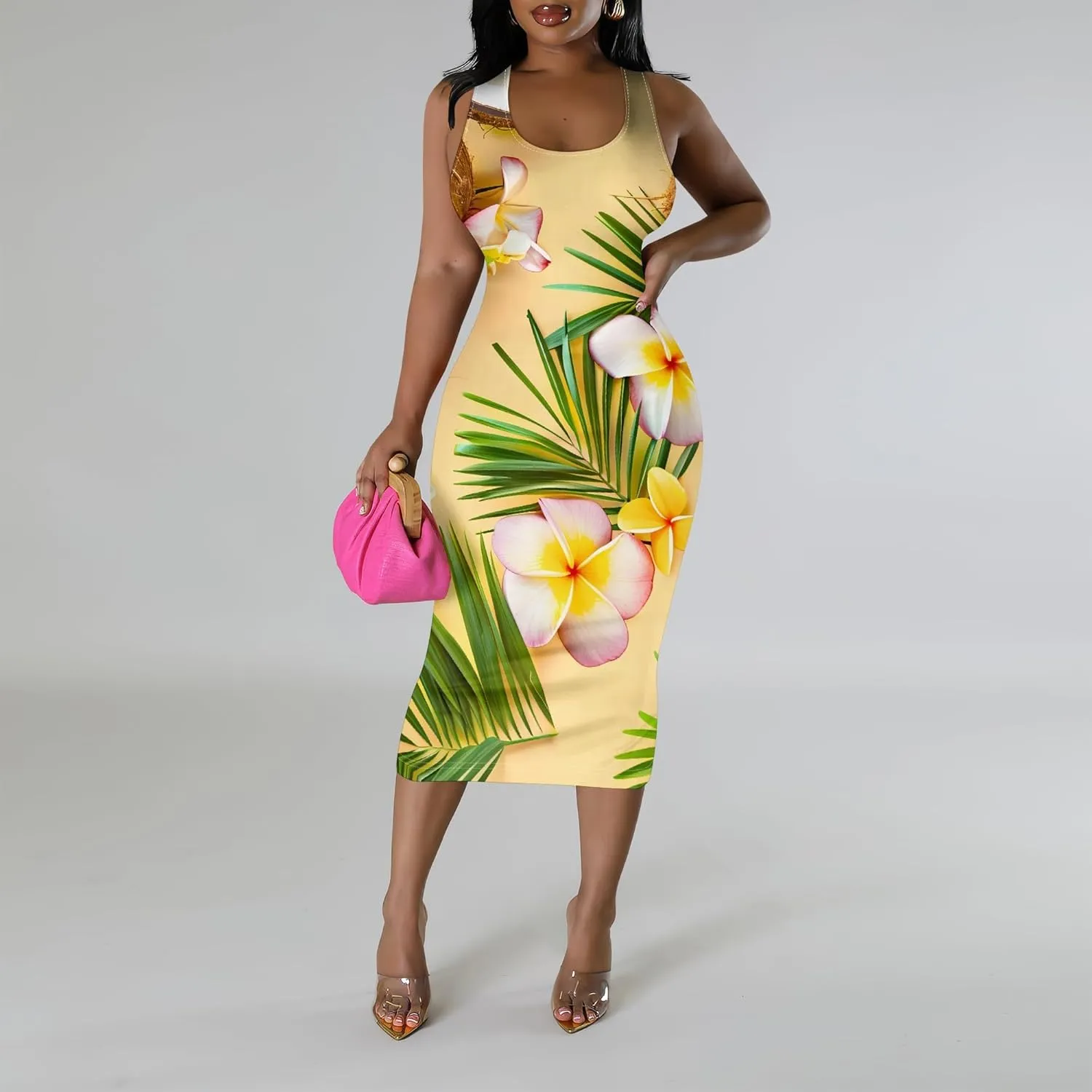 Women Sexy Bodycon Tank Top Dress Summer Pencil Sleeveless Basic Midi Dresses Party Club Beach Sundresses XS-3XL