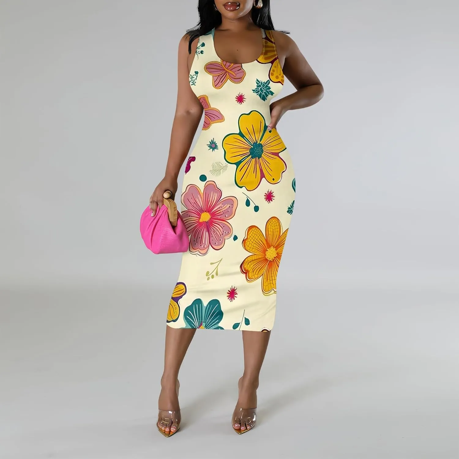 Women Sexy Bodycon Tank Top Dress Summer Pencil Sleeveless Basic Midi Dresses Party Club Beach Sundresses XS-3XL