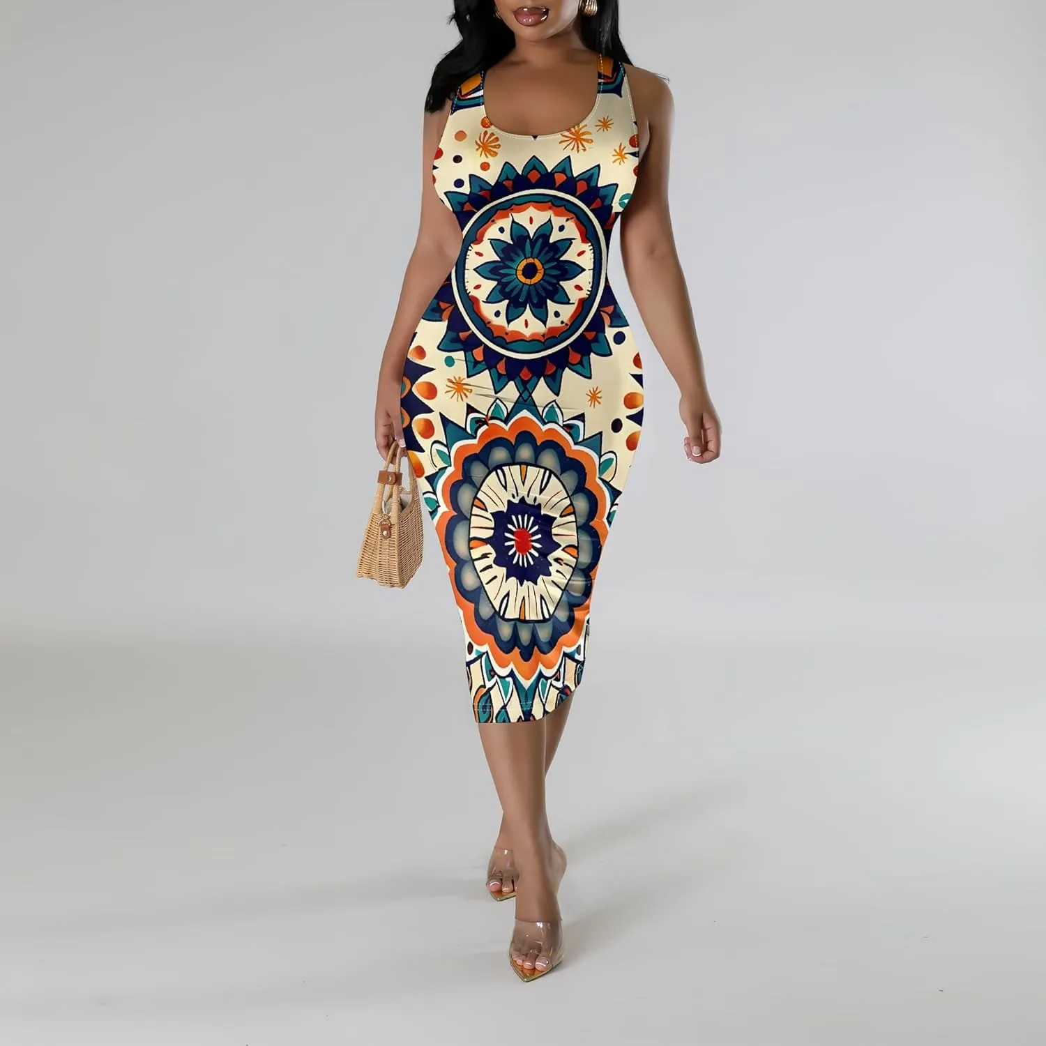 Women Sexy Bodycon Tank Top Dress Summer Pencil Sleeveless Basic Midi Dresses Party Club Beach Sundresses XS-3XL