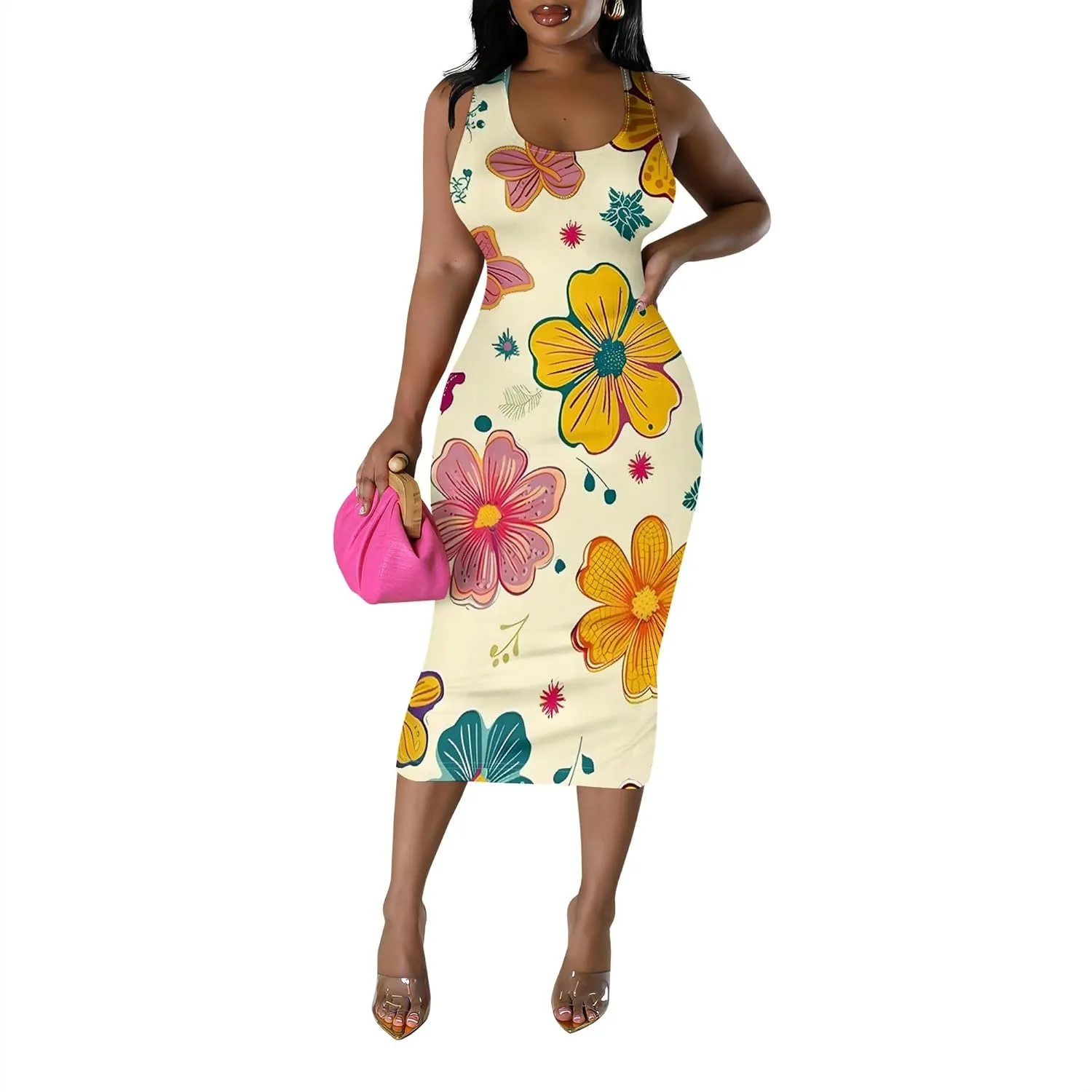 Women Sexy Bodycon Tank Top Dress Summer Pencil Sleeveless Basic Midi Dresses Party Club Beach Sundresses XS-3XL