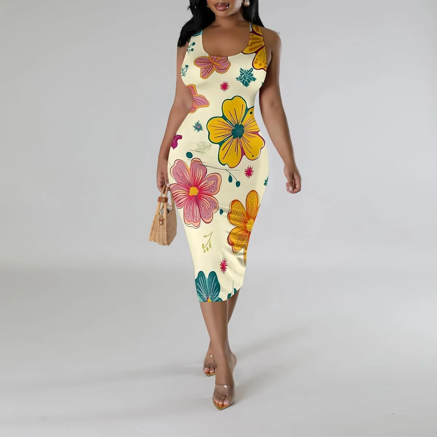 Women Sexy Bodycon Tank Top Dress Summer Pencil Sleeveless Basic Midi Dresses Party Club Beach Sundresses XS-3XL