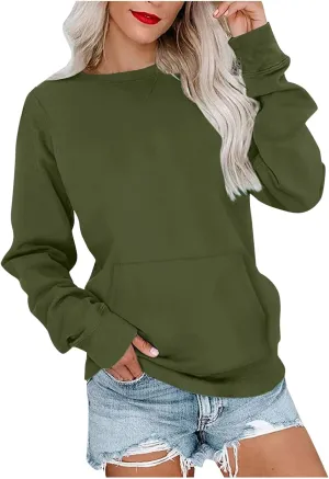 Women Solid Colors Crewneck Sweatshirts Long Sleeve Pullover Tops No Hood Cute Sweatshirt Comfort Sweaters 2024
