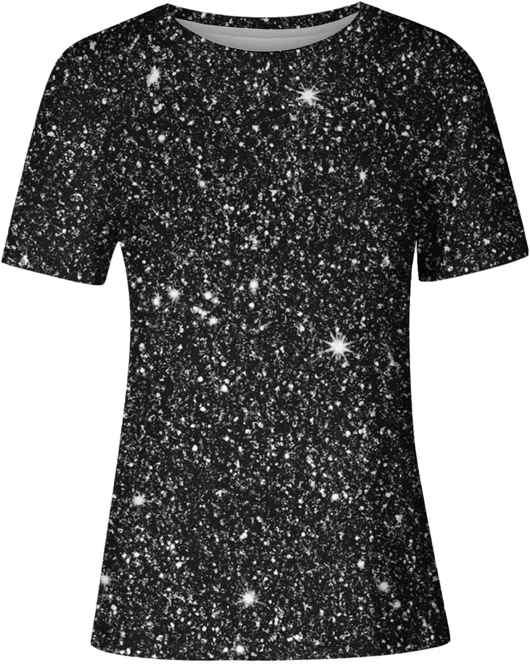 Women Sparkly Graphic Print Tops Tie Dye Tee Shirt Loose Short Sleeve Crewneck Tshirt Basic Casual Color Block Blouse