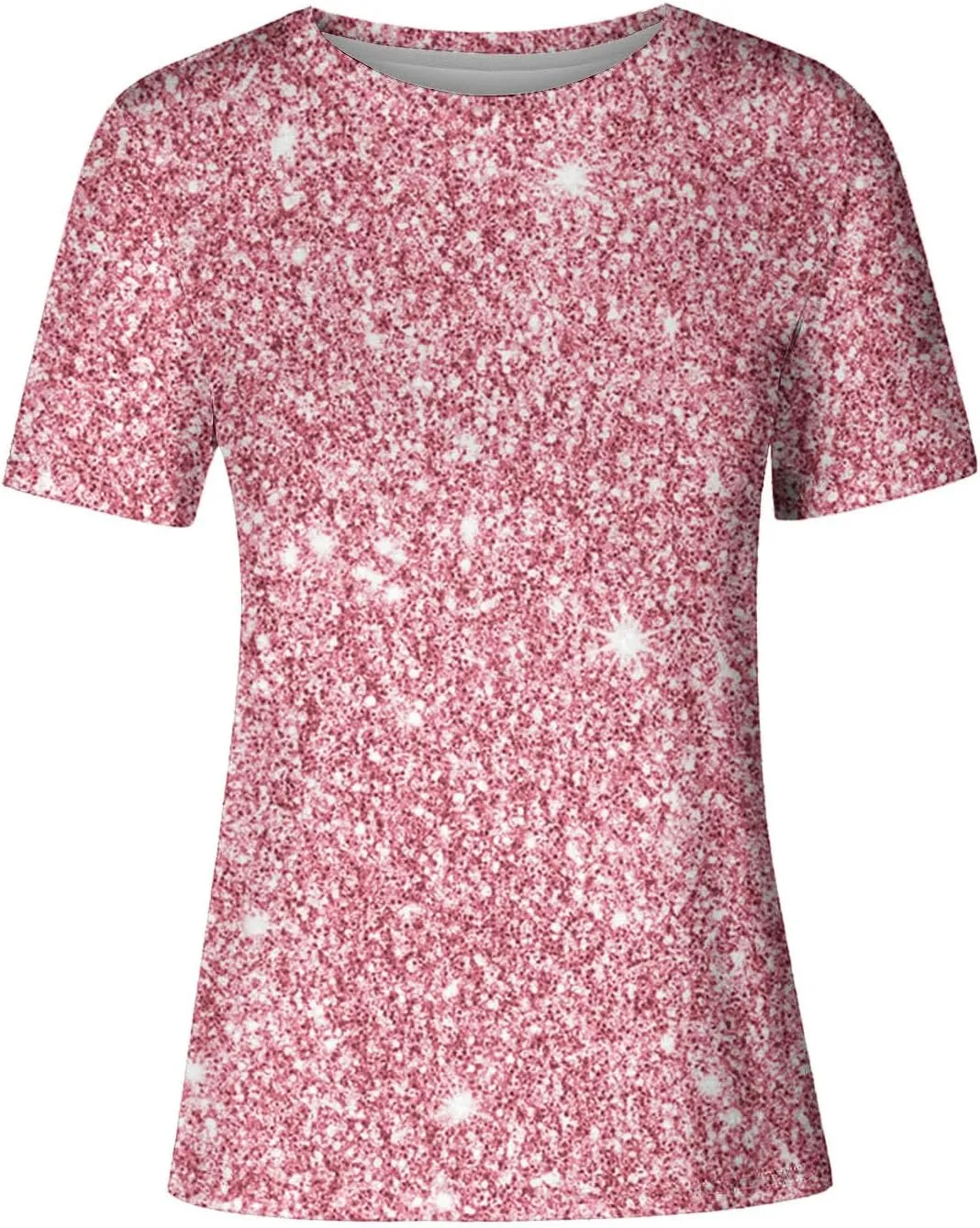 Women Sparkly Graphic Print Tops Tie Dye Tee Shirt Loose Short Sleeve Crewneck Tshirt Basic Casual Color Block Blouse