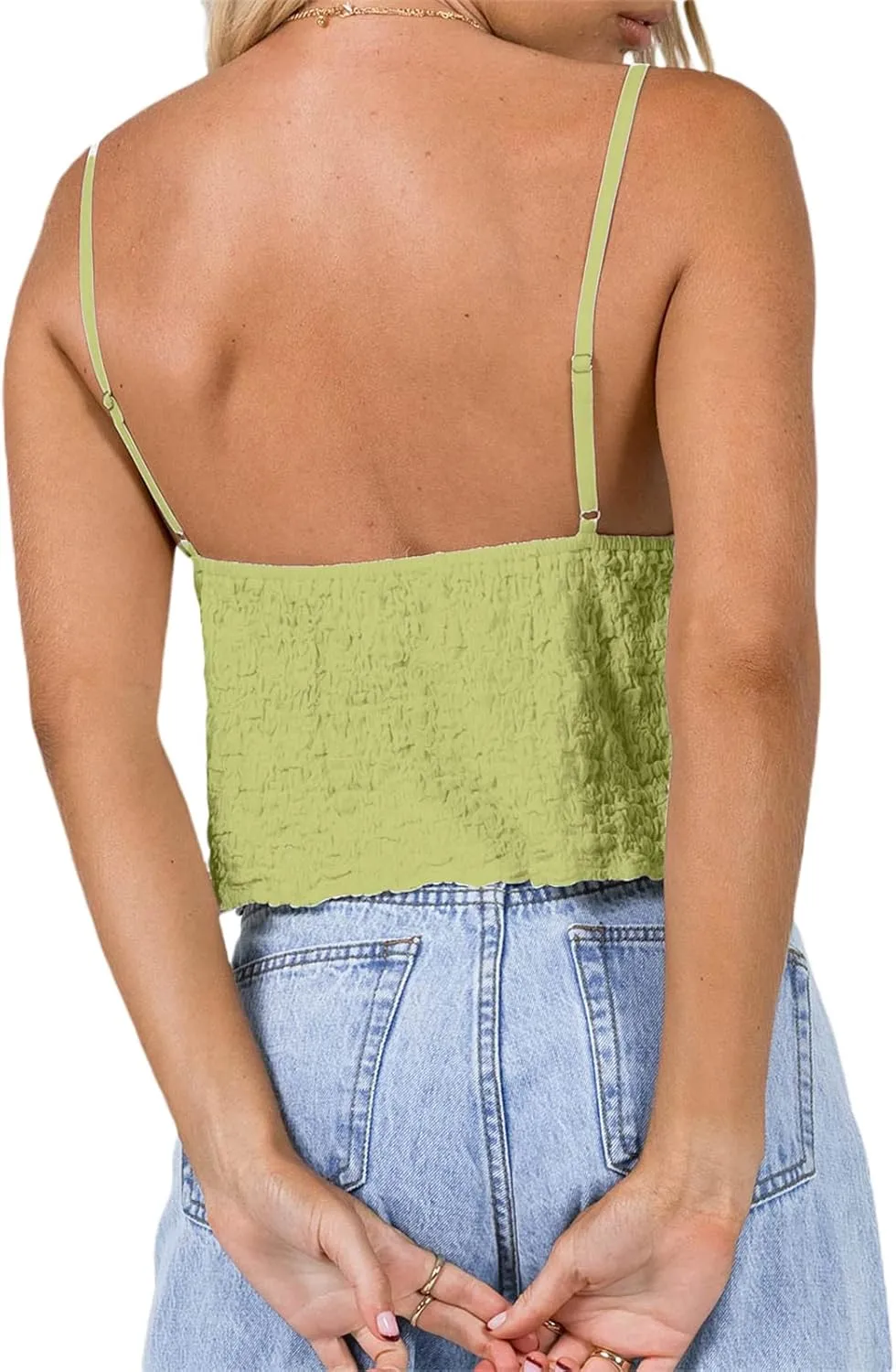 Women Tie Front Tank Spaghetti Strap Y2k Babydoll Top Flowy Summer Going Out Shirt