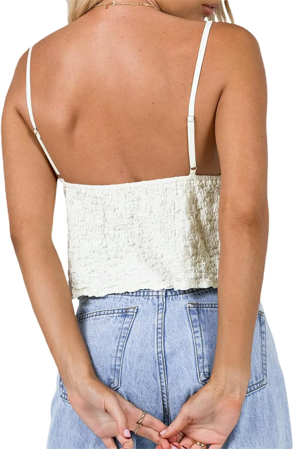 Women Tie Front Tank Spaghetti Strap Y2k Babydoll Top Flowy Summer Going Out Shirt