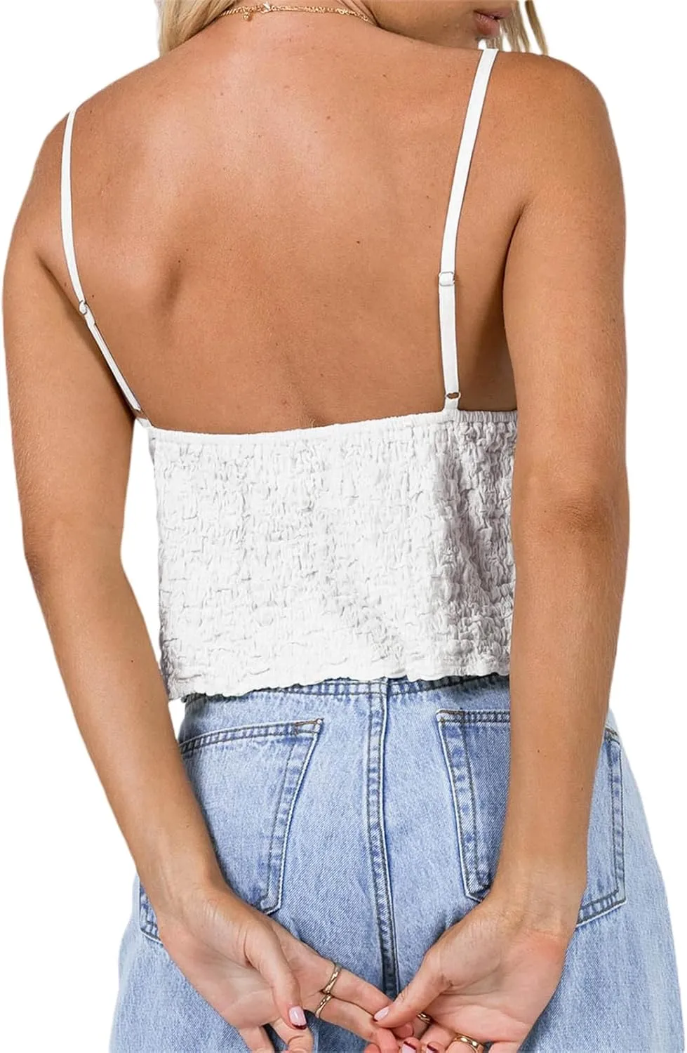 Women Tie Front Tank Spaghetti Strap Y2k Babydoll Top Flowy Summer Going Out Shirt