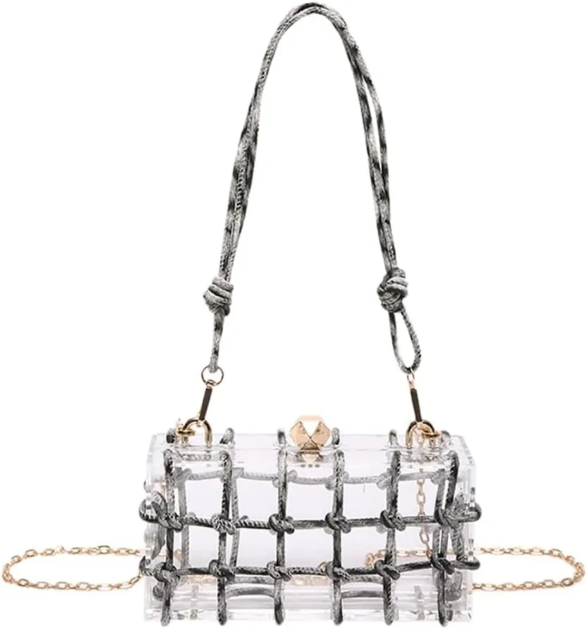 Women Transparent Acrylic Evening Bag Elegant Clutch Purse with Knotted Rope for Dancing Party Prom