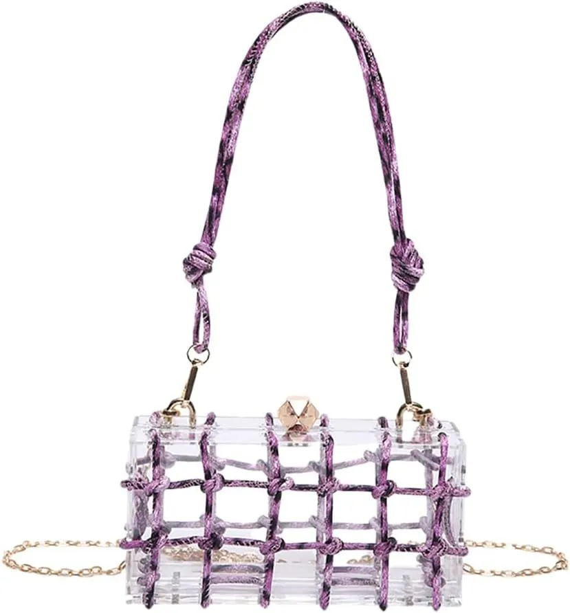 Women Transparent Acrylic Evening Bag Elegant Clutch Purse with Knotted Rope for Dancing Party Prom