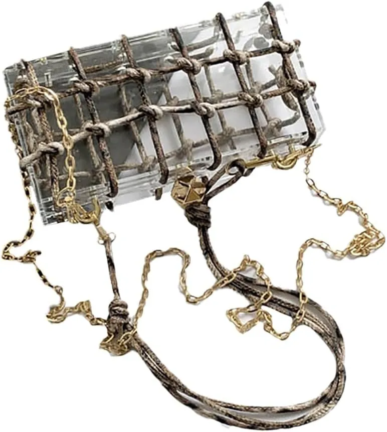 Women Transparent Acrylic Evening Bag Elegant Clutch Purse with Knotted Rope for Dancing Party Prom