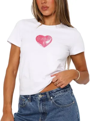 Women Vintage Graphic Baby Tees Cute Print Short Sleeve Crop Top Fairy Crew Neck Top 00s Aesthetic Going Out Shirts