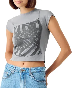 Women Vintage Graphic Baby Tees Cute Print Short Sleeve Crop Top Fairy Crew Neck Top 00s Aesthetic Going Out Shirts