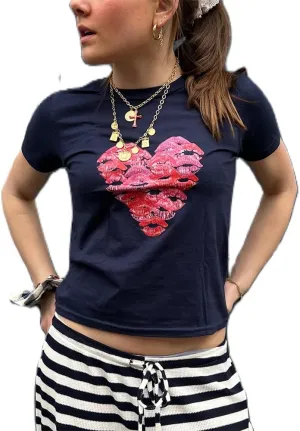 Women Vintage Graphic Baby Tees Cute Print Short Sleeve Crop Top Fairy Crew Neck Top 00s Aesthetic Going Out Shirts