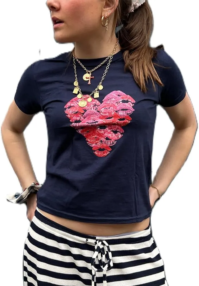 Women Vintage Graphic Baby Tees Cute Print Short Sleeve Crop Top Fairy Crew Neck Top 00s Aesthetic Going Out Shirts