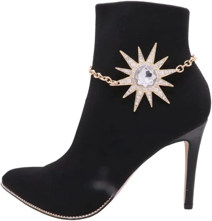 Women Western Boot Chain Bracelet Gold Metal Shoe Anklet Sun Flower Star Charm Urban