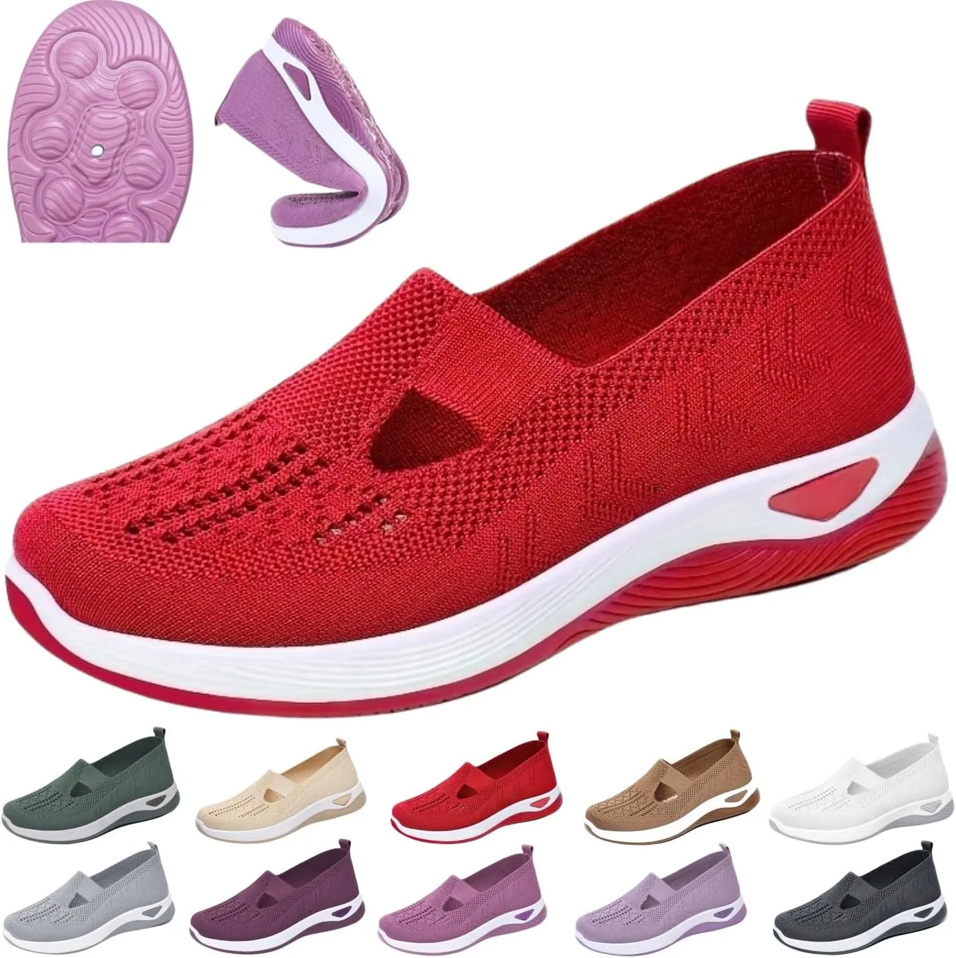 Women Woven Orthopedic Soft Sole Sneakers,Arch Support Non Slip Flat Shoe,Comfortable Breathable Knitted Casual Shoes