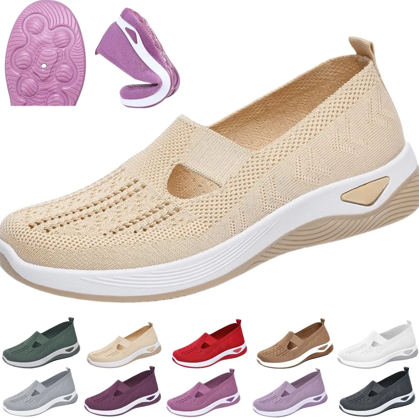 Women Woven Orthopedic Soft Sole Sneakers,Arch Support Non Slip Flat Shoe,Comfortable Breathable Knitted Casual Shoes