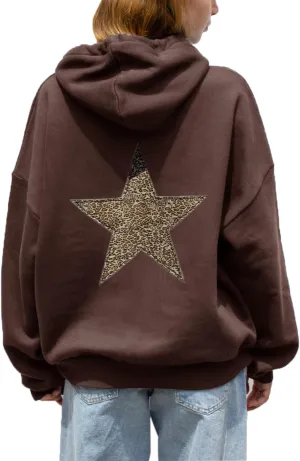 Women Y2k Leopard Print Star Graphic Oversized Hoodies Men Long Sleeve Fleece Hooded Sweatshirt Grunge Streetwear