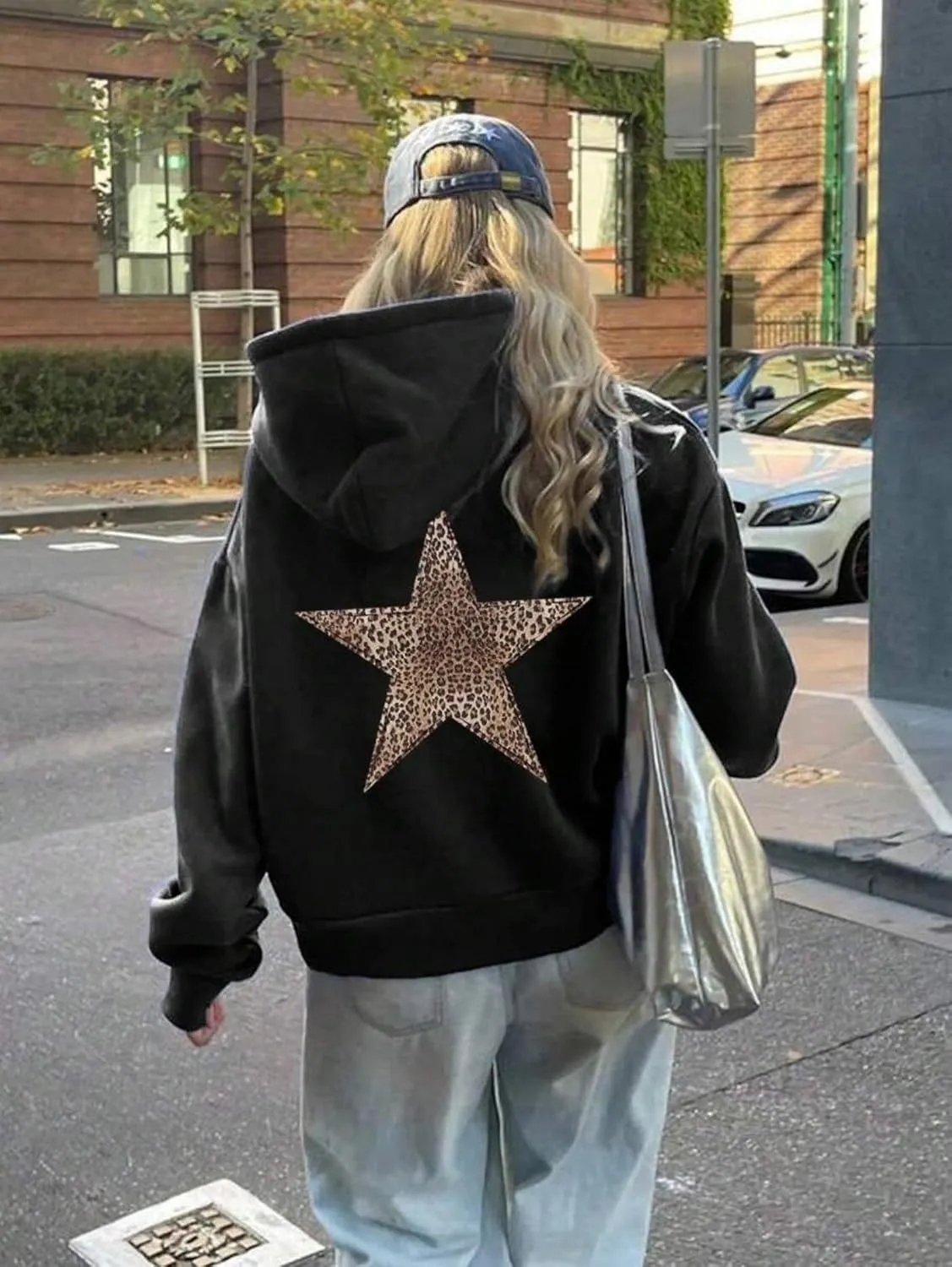 Women Y2k Leopard Print Star Graphic Oversized Hoodies Men Long Sleeve Fleece Hooded Sweatshirt Grunge Streetwear