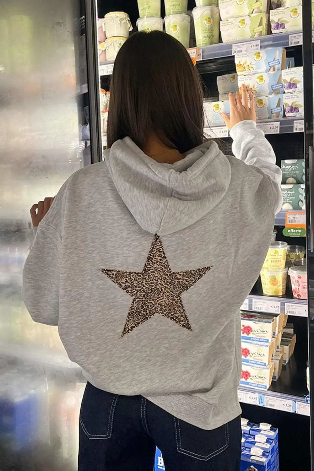 Women Y2k Leopard Print Star Graphic Oversized Hoodies Men Long Sleeve Fleece Hooded Sweatshirt Grunge Streetwear