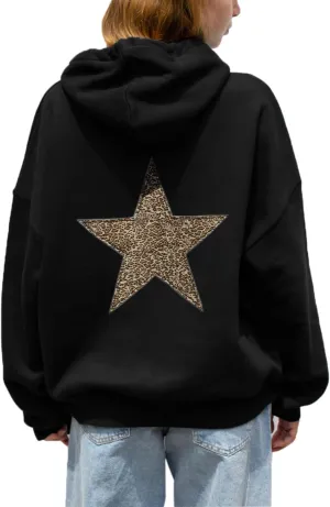 Women Y2k Leopard Print Star Graphic Oversized Hoodies Men Long Sleeve Fleece Hooded Sweatshirt Grunge Streetwear
