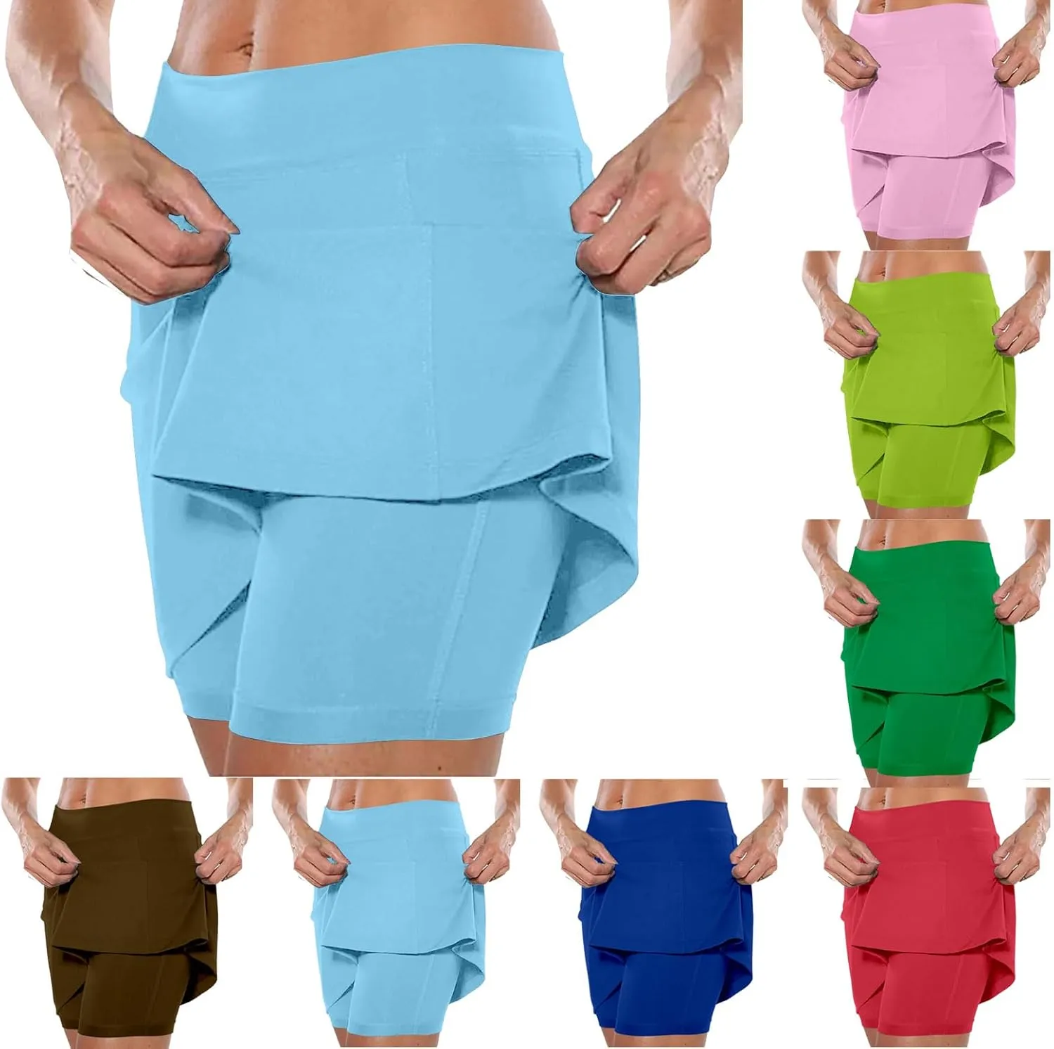 Women's 2 in 1 Athletic Running Shorts High Waisted Gym Workout Tennis Shorts High Waisted Tennis Skirt with Pockets